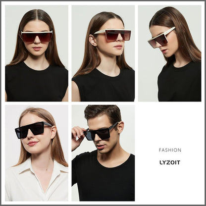 Square Oversized Sunglasses for Women Men Big Flat Top Fashion Shield Large UV Protection Rimless Shades