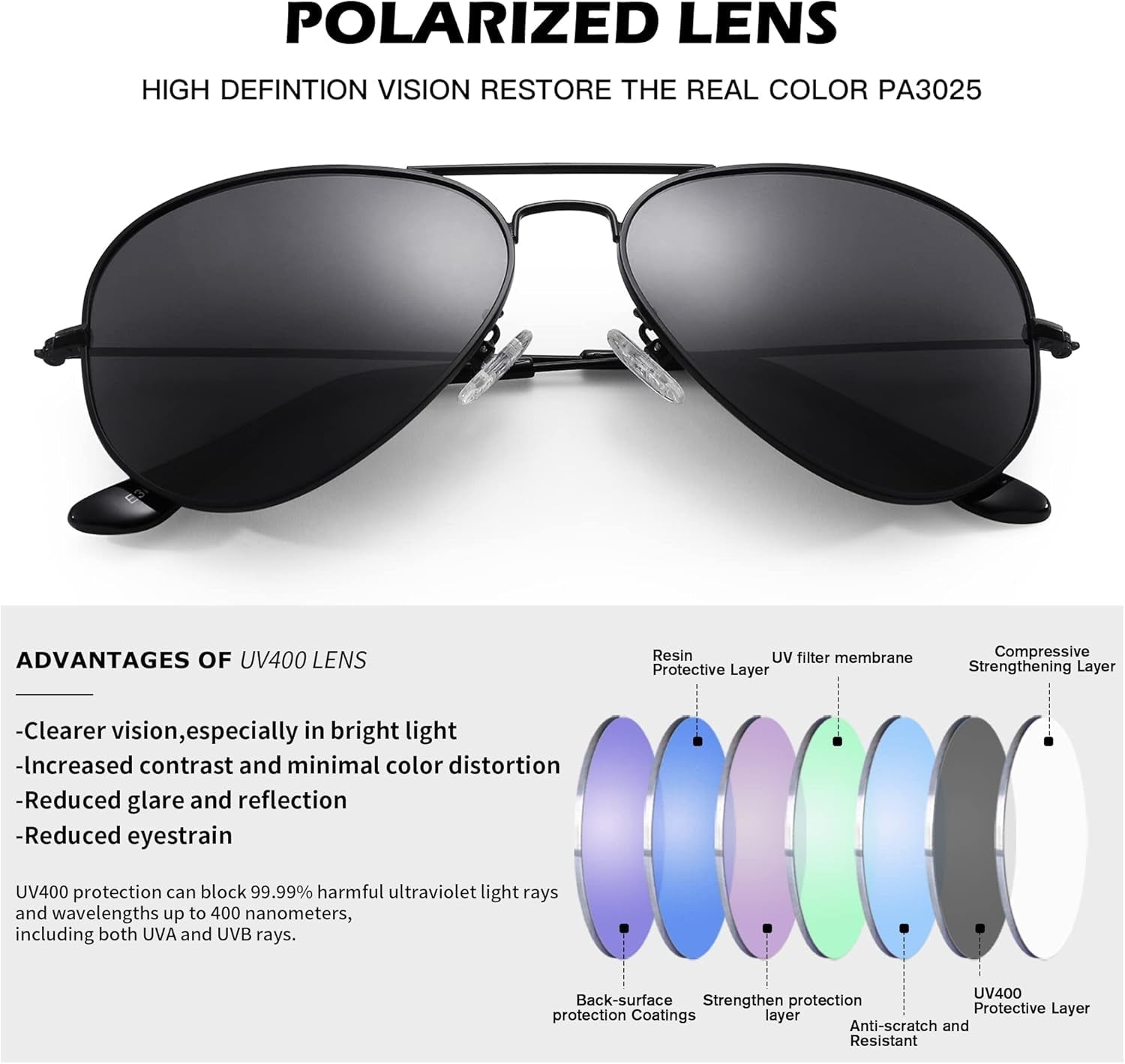 Aviator Sunglasses for Men Women Classic Polarized UV400 Protection - WORLD TIME VISITS