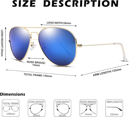 Aviator Sunglasses for Men Women Classic Polarized UV400 Protection - WORLD TIME VISITS