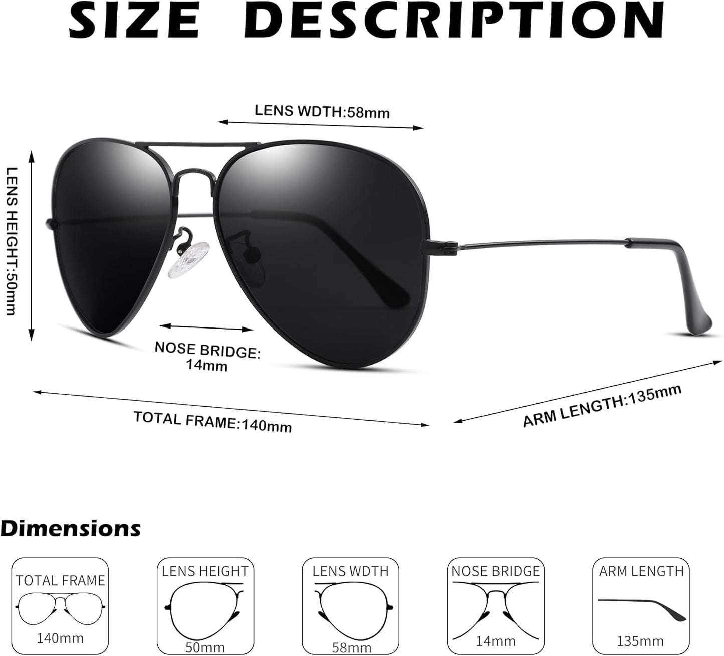 Aviator Sunglasses for Men Women Classic Polarized UV400 Protection - WORLD TIME VISITS
