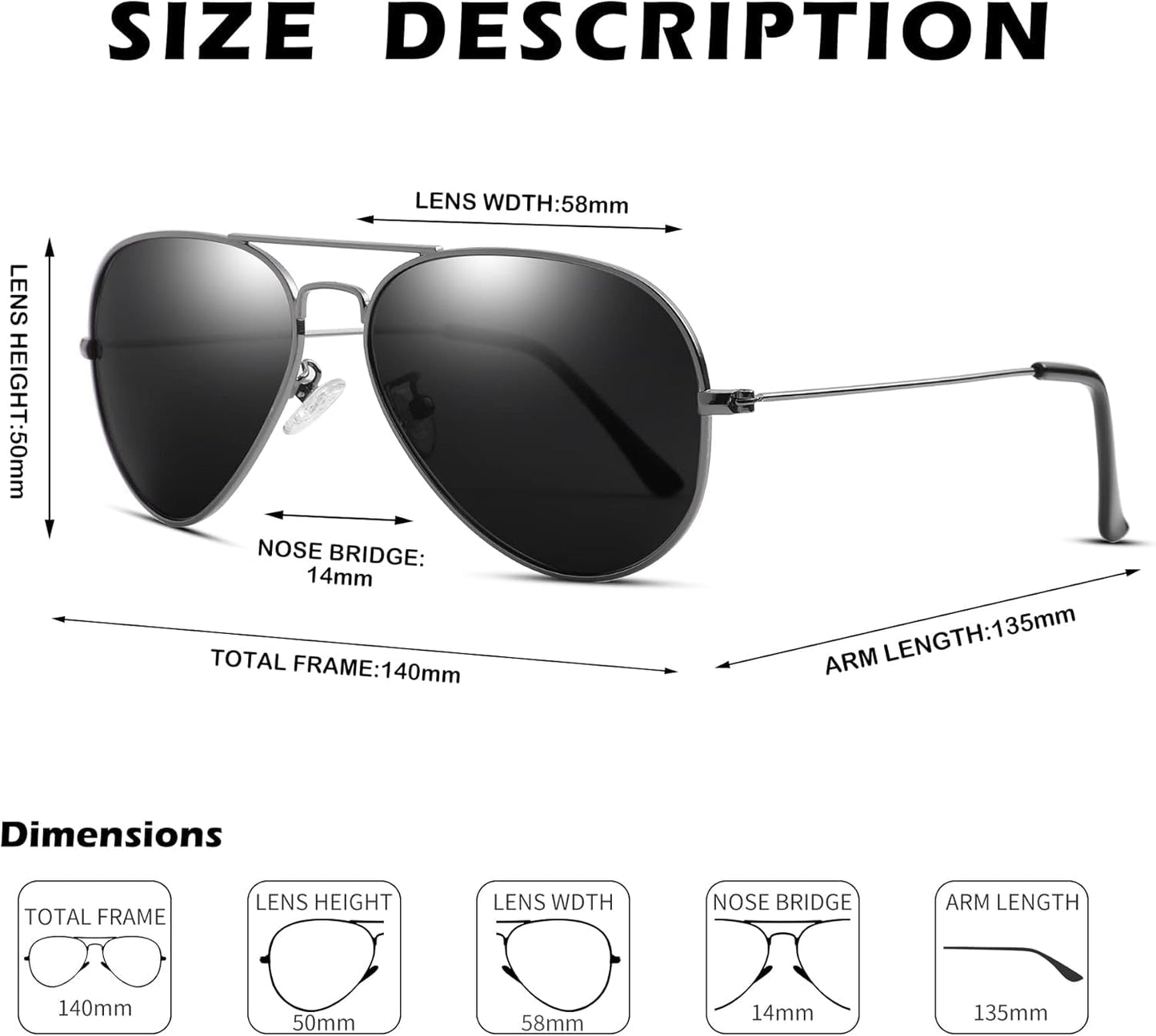 Aviator Sunglasses for Men Women Classic Polarized UV400 Protection - WORLD TIME VISITS