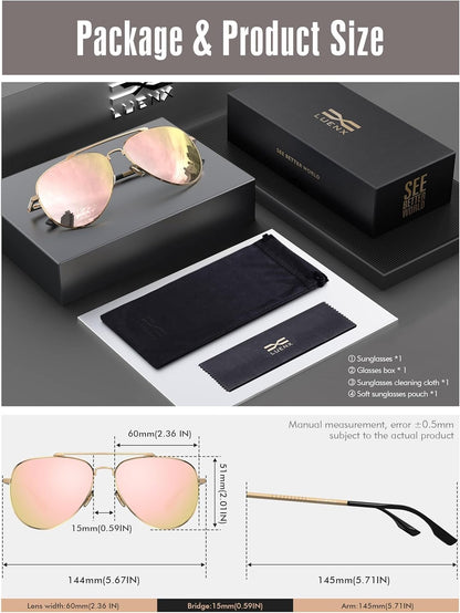 Aviator Sunglasses for Men Women Polarized Driving Classic Shades - UV 400 Protection with Accessories 60MM - WORLD TIME VISITS