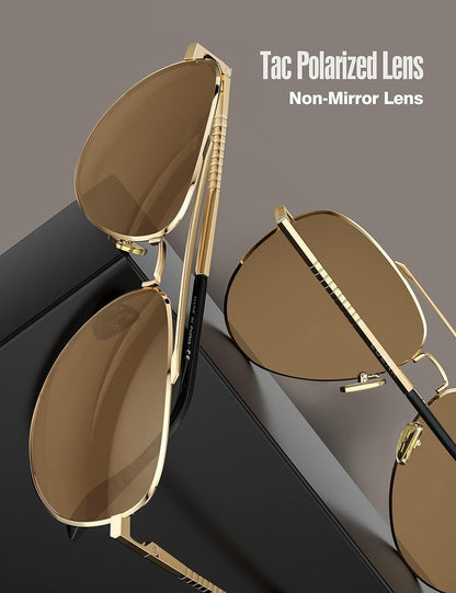 Aviator Sunglasses for Men Women Polarized Driving Classic Shades - UV 400 Protection with Accessories 60MM - WORLD TIME VISITS