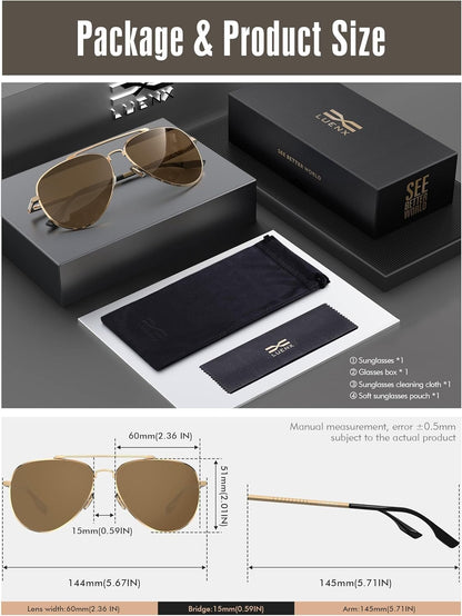 Aviator Sunglasses for Men Women Polarized Driving Classic Shades - UV 400 Protection with Accessories 60MM - WORLD TIME VISITS