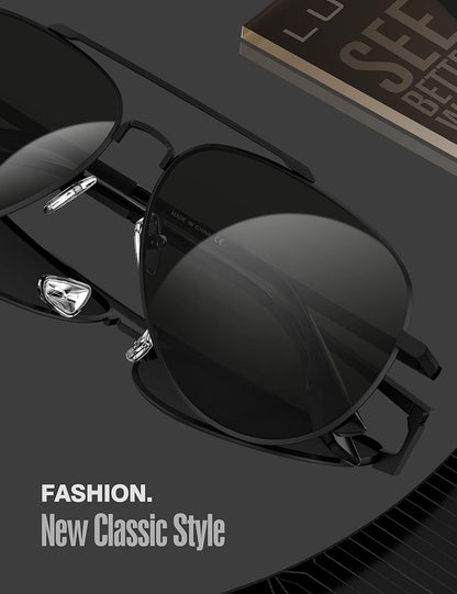 Aviator Sunglasses for Men Women Polarized Driving Classic Shades - UV 400 Protection with Accessories 60MM - WORLD TIME VISITS