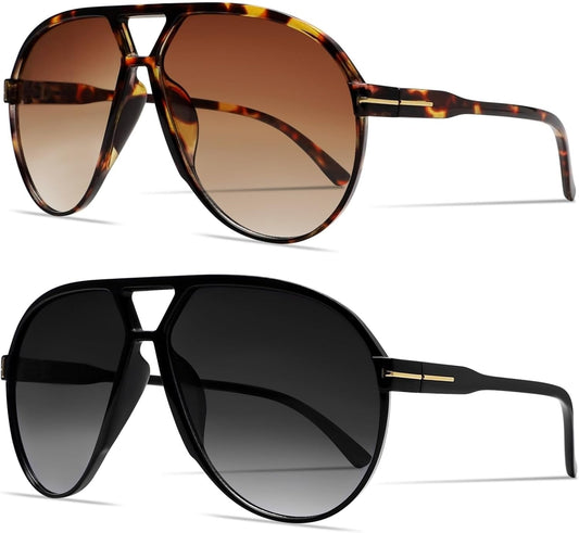Retro Aviator Sunglasses for Women Men Oversized Classic 70S Vintage Trendy Tangle Free Square Aviators Sun Glasses - WORLD TIME VISITS