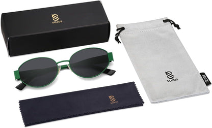Retro Oval Sunglasses for Women Trendy Sun Glasses Classic Shades UV400 Protection SJ1217 Green/Grey Lens