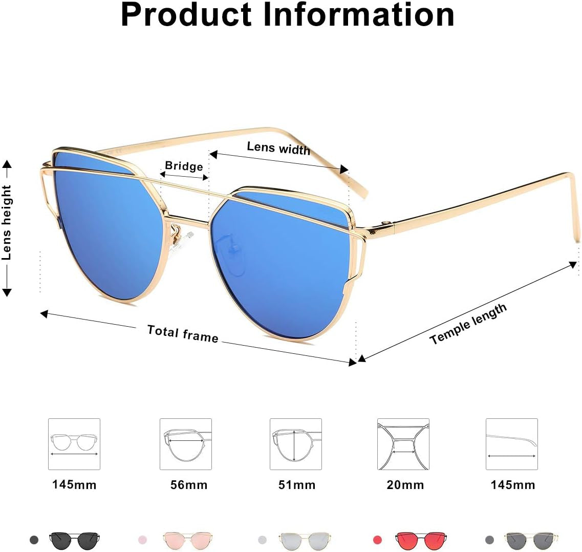 Cat Eye Sunglasses for Women Fashion Designer Style Mirrored Lenses