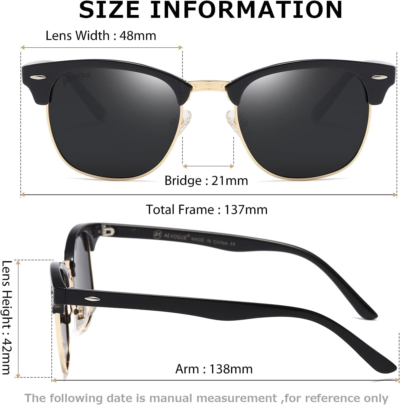 Polarized Sunglasses for Women and Men Semi Rimless Frame Retro Sun Glasses AE0369