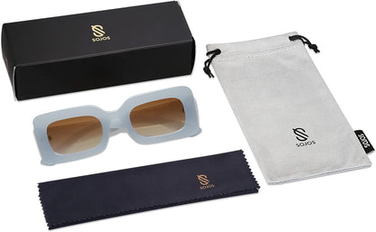 Retro 90S Nude Rectangle Sunglasses Womens Mens Trendy Chunky Glasses - WORLD TIME VISITS