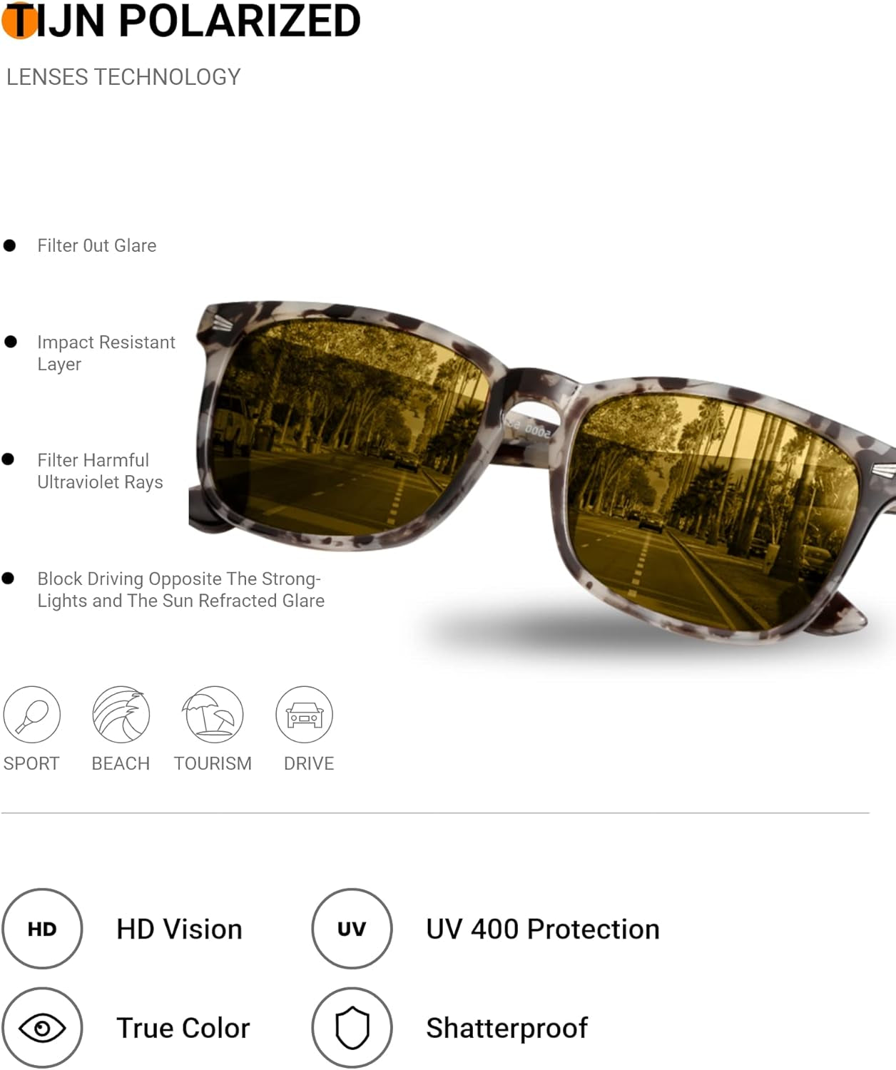 Polarized Sunglasses for Womens and Mens,Classic Square Frames Shades for UV Protection, Stylish and Trendy Sunnies - WORLD TIME VISITS
