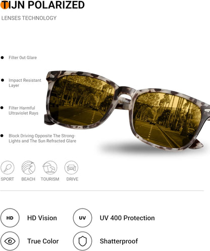 Polarized Sunglasses for Womens and Mens,Classic Square Frames Shades for UV Protection, Stylish and Trendy Sunnies - WORLD TIME VISITS