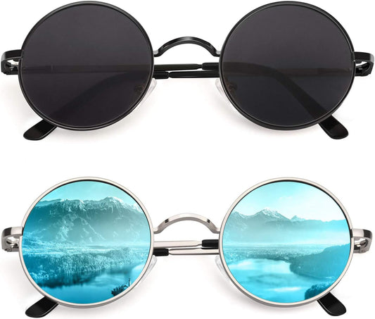 Retro round Polarized Sunglasses Mens Womens Circle Metal Hippie Shades UV400 Protection E01