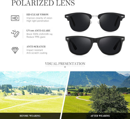 Sunglasses Men and Womens, Polarized Sunglasses for Men with UV Blocking Semi-Rimless Frame for Driving & Hiking