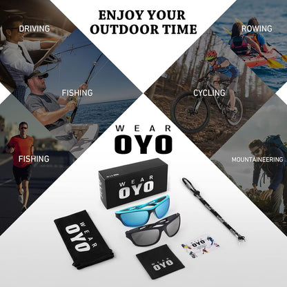 Polarized Sports Sunglasses for Men Women,Fishing Driving Rectangular Goggles UV400 Protection - WORLD TIME VISITS