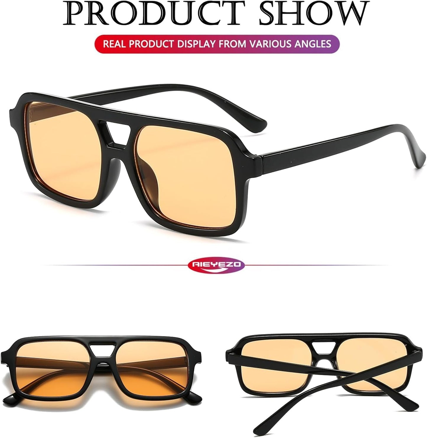 Retro Square Sunglasses for Women Men Trendy Rectangle Aviator Sun Glasses Vintage 70S Shades
