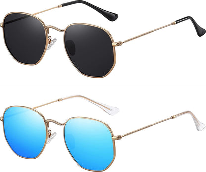 Polarized Hexagon Sunglasses for Women Men Polygon Square Sun Glasses UV400 Protection Metal Frame - WORLD TIME VISITS