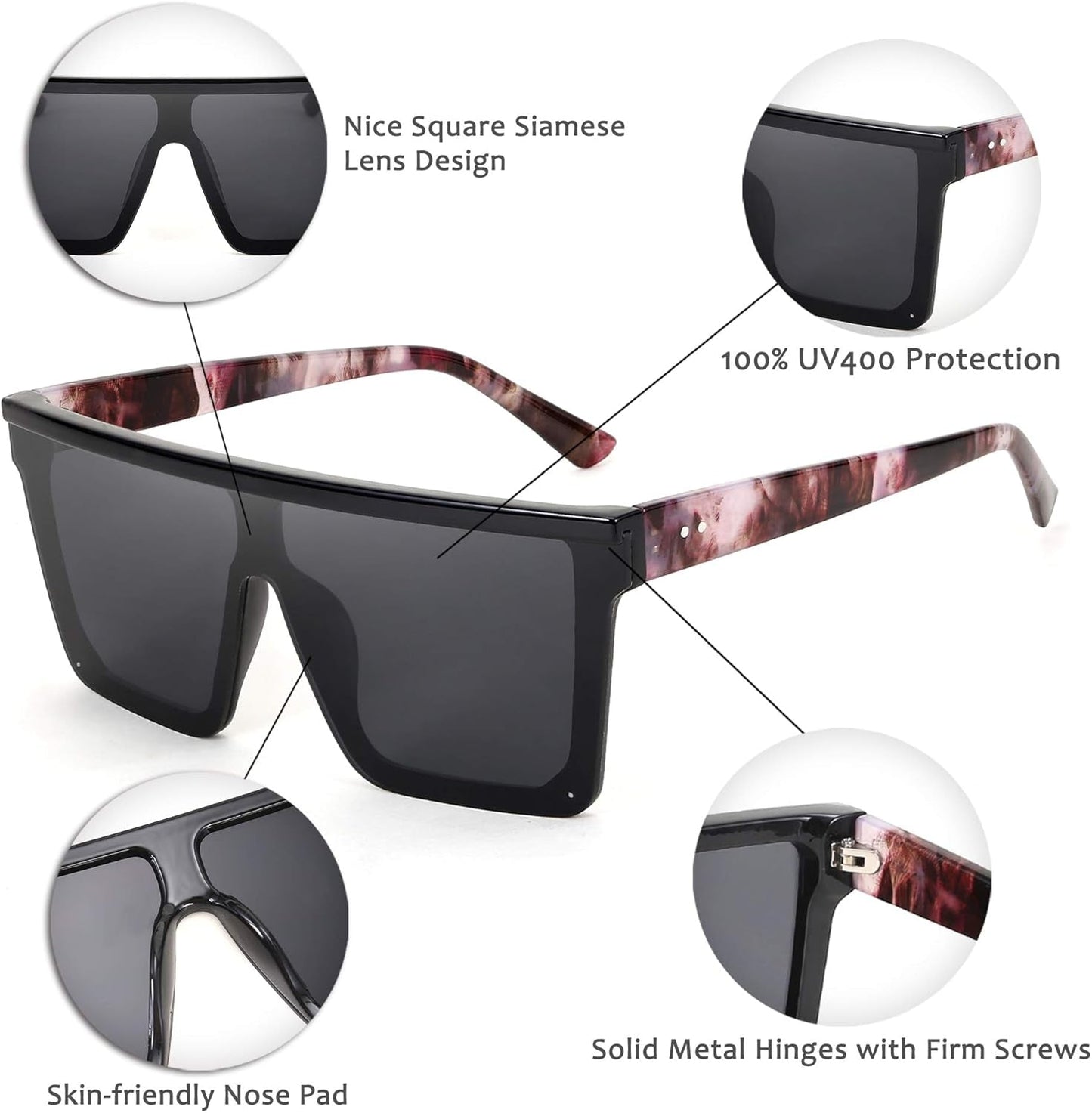 Oversized Sunglasses Mens Womens Flat Top Square Trendy Visor Shades UV400 B2470