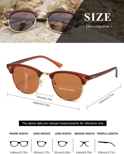 Polarized Sunglasses for Women and Men Semi Rimless Frame Retro Sun Glasses AE0369