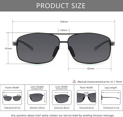 Ultra Lightweight Rectangular Polarized Sunglasses UV400 Protection