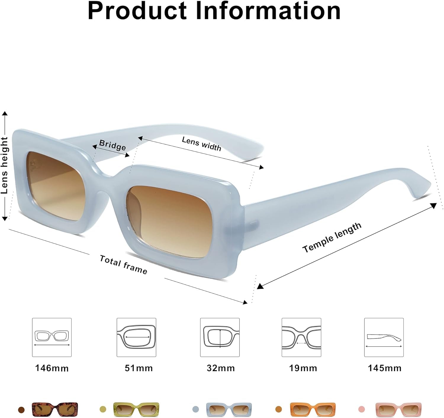 Retro 90S Nude Rectangle Sunglasses Womens Mens Trendy Chunky Glasses - WORLD TIME VISITS