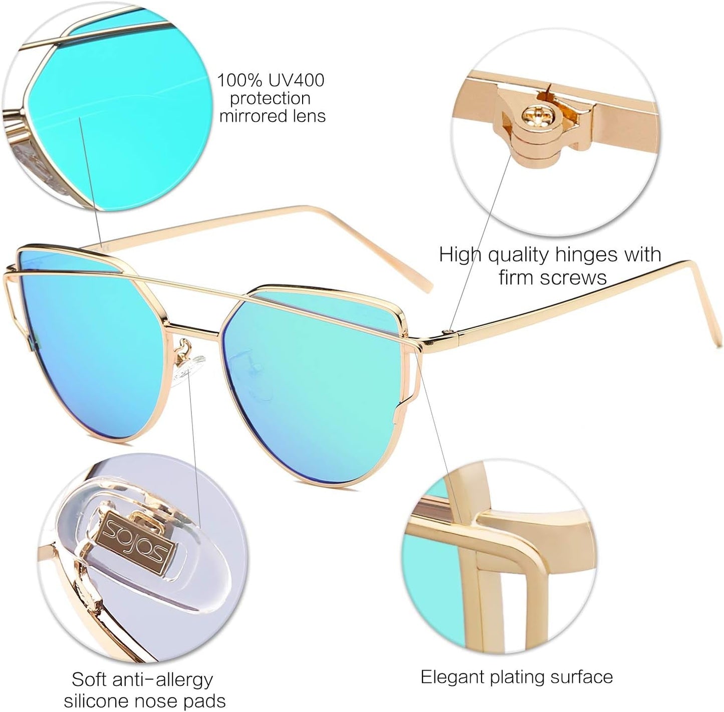 Cat Eye Sunglasses for Women Fashion Designer Style Mirrored Lenses