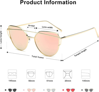 Cat Eye Sunglasses for Women Fashion Designer Style Mirrored Lenses - WORLD TIME VISITS