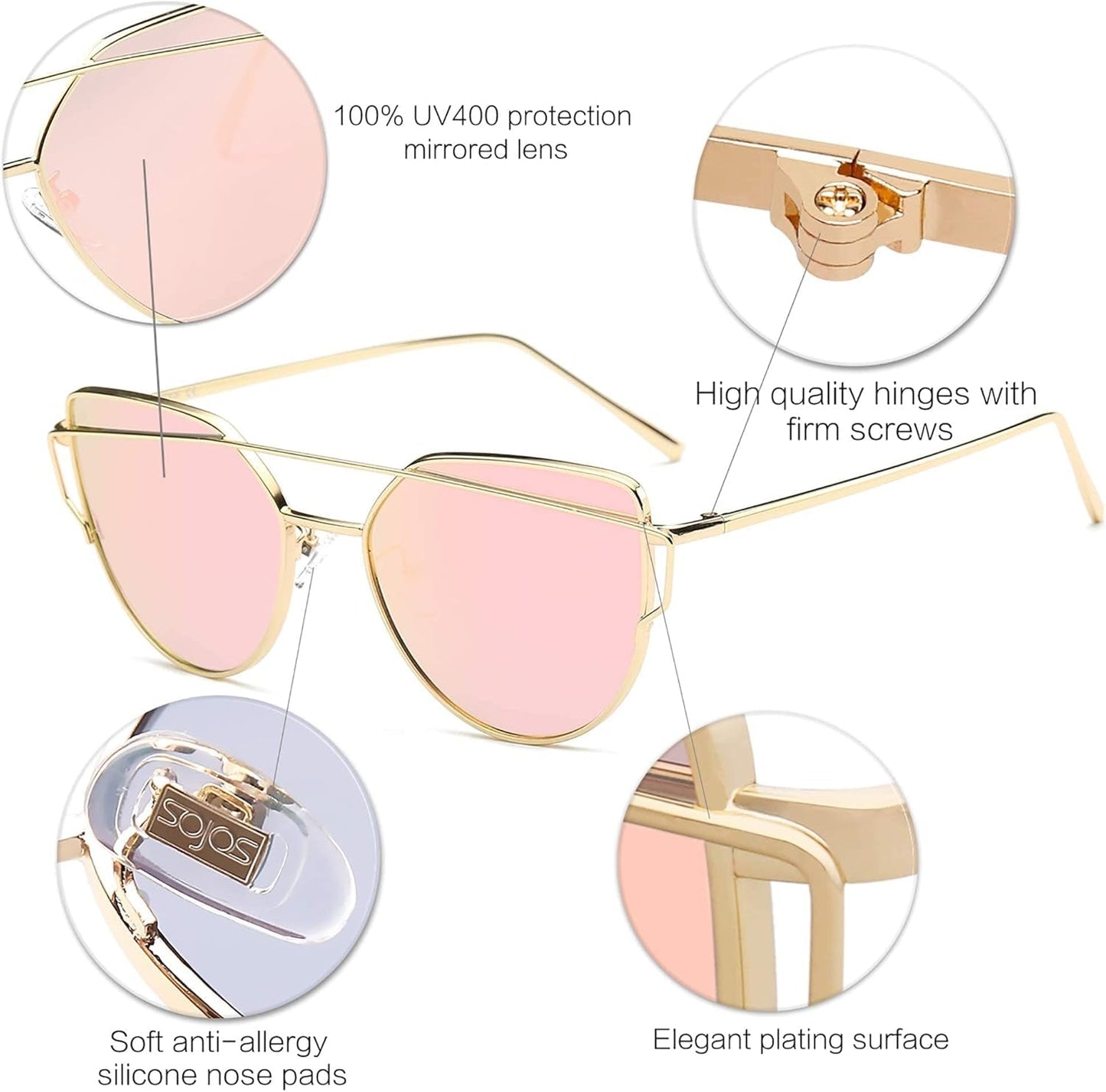 Cat Eye Sunglasses for Women Fashion Designer Style Mirrored Lenses - WORLD TIME VISITS
