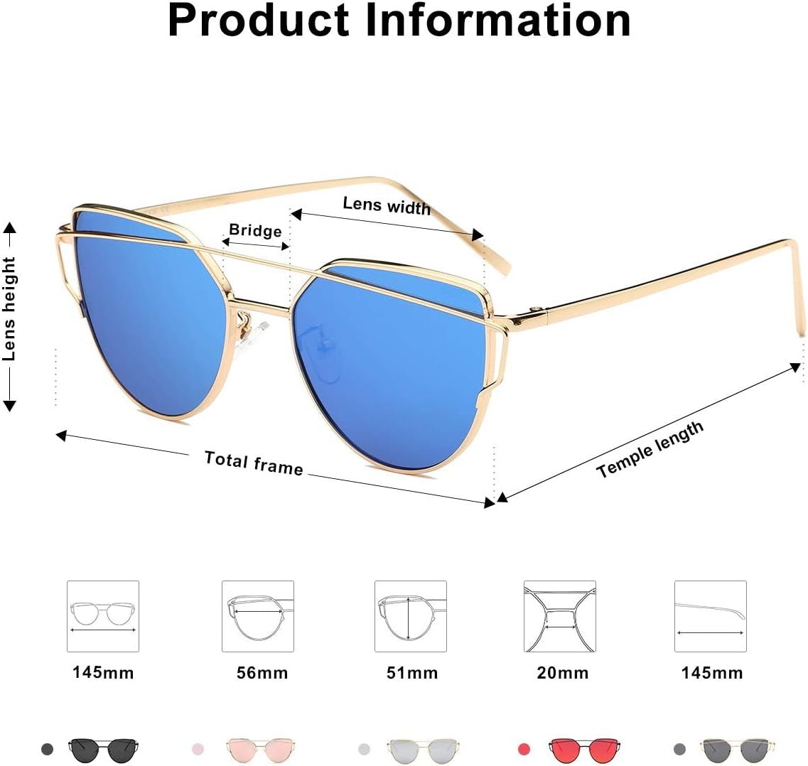 Cat Eye Sunglasses for Women Fashion Designer Style Mirrored Lenses - WORLD TIME VISITS