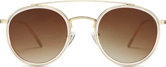 Retro Vintage round Polarized Sunglasses for Women Men Small Double Bridge Circle Sunnies SJ1104 - WORLD TIME VISITS