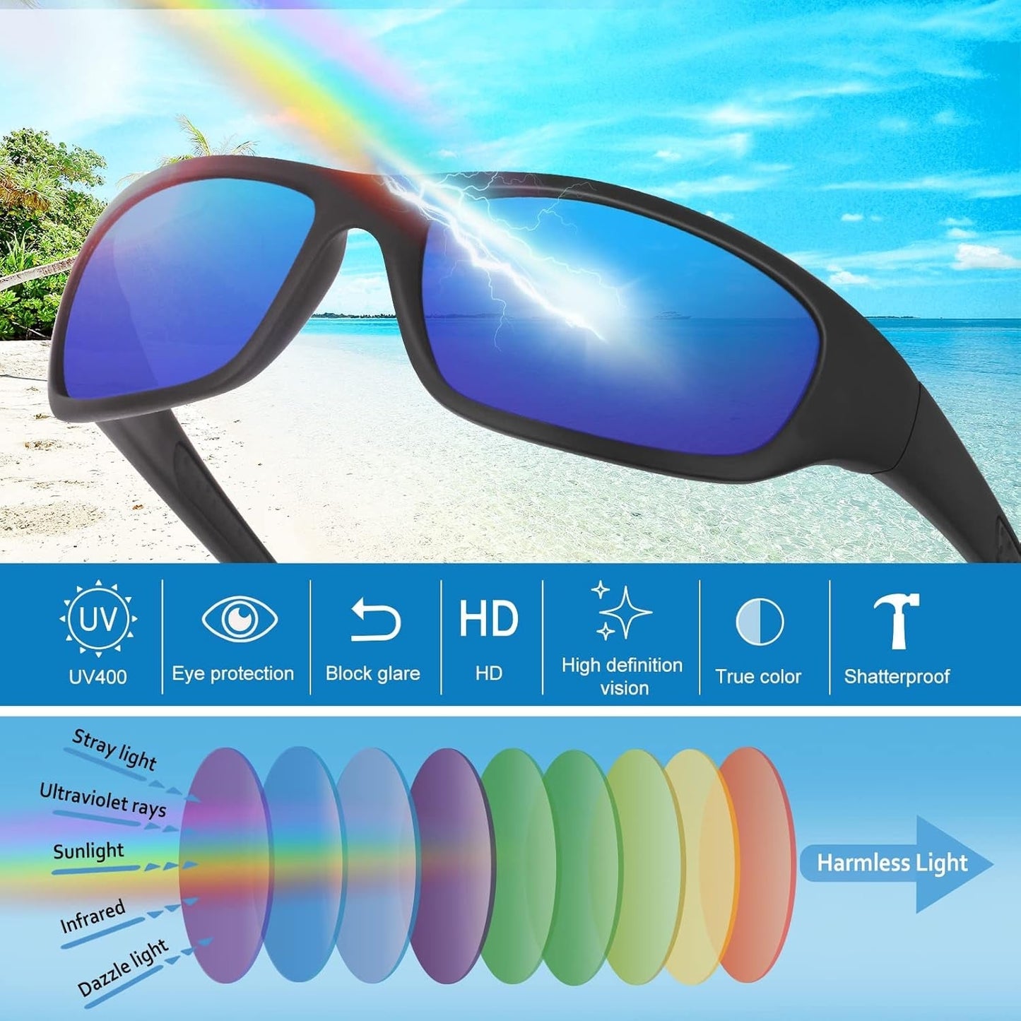 Sports Polarized Sunglasses for Men Women Baseball Cycling Golf Fishing Sun Glasses UV Blocking Tr8116 - WORLD TIME VISITS