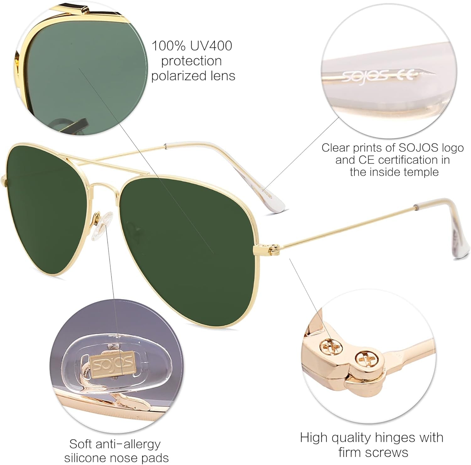 Classic Aviator Polarized Sunglasses for Men Women Vintage Retro Style - WORLD TIME VISITS
