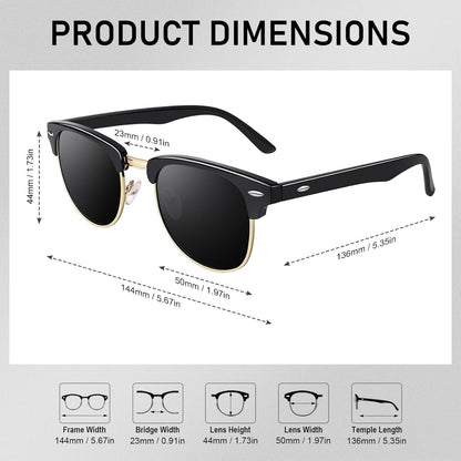 Classic Horn Rimmed Semi Rimless Polarized Sunglasses for Men Women GQO6 - WORLD TIME VISITS
