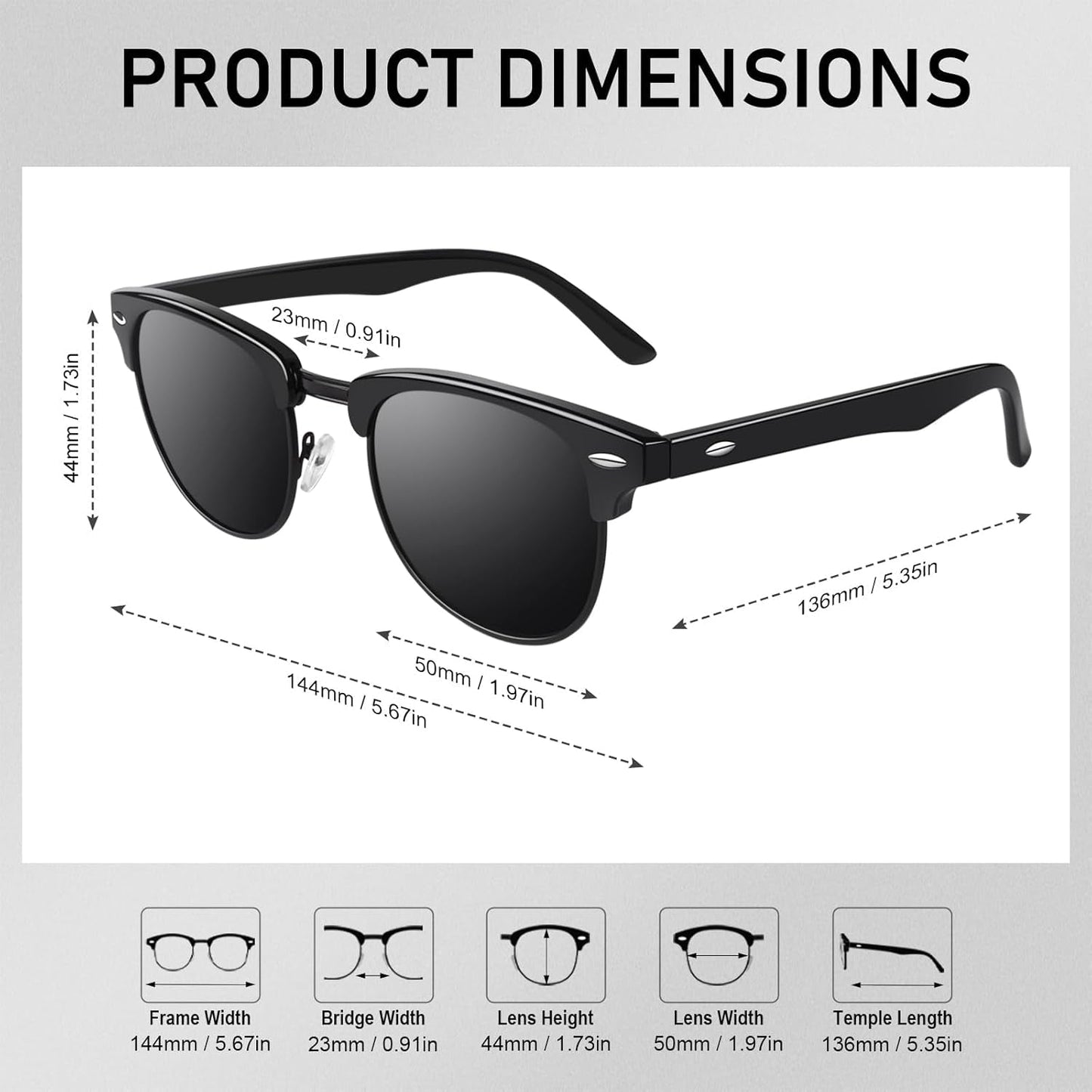 Classic Horn Rimmed Semi Rimless Polarized Sunglasses for Men Women GQO6 - WORLD TIME VISITS