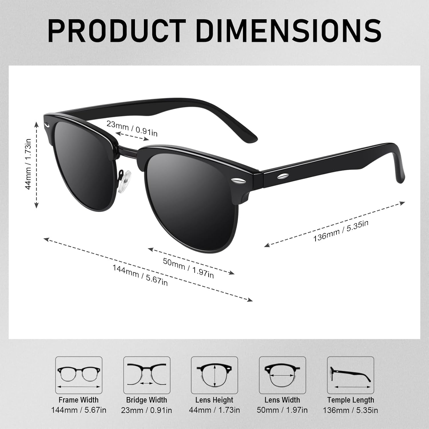 Classic Horn Rimmed Semi Rimless Polarized Sunglasses for Men Women GQO6 - WORLD TIME VISITS
