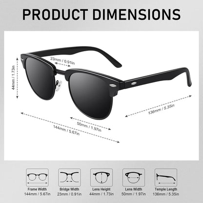 Classic Horn Rimmed Semi Rimless Polarized Sunglasses for Men Women GQO6 - WORLD TIME VISITS