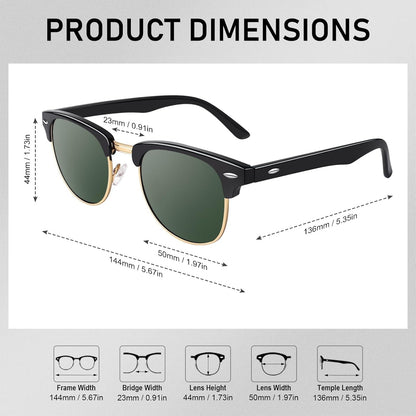 Classic Horn Rimmed Semi Rimless Polarized Sunglasses for Men Women GQO6 - WORLD TIME VISITS