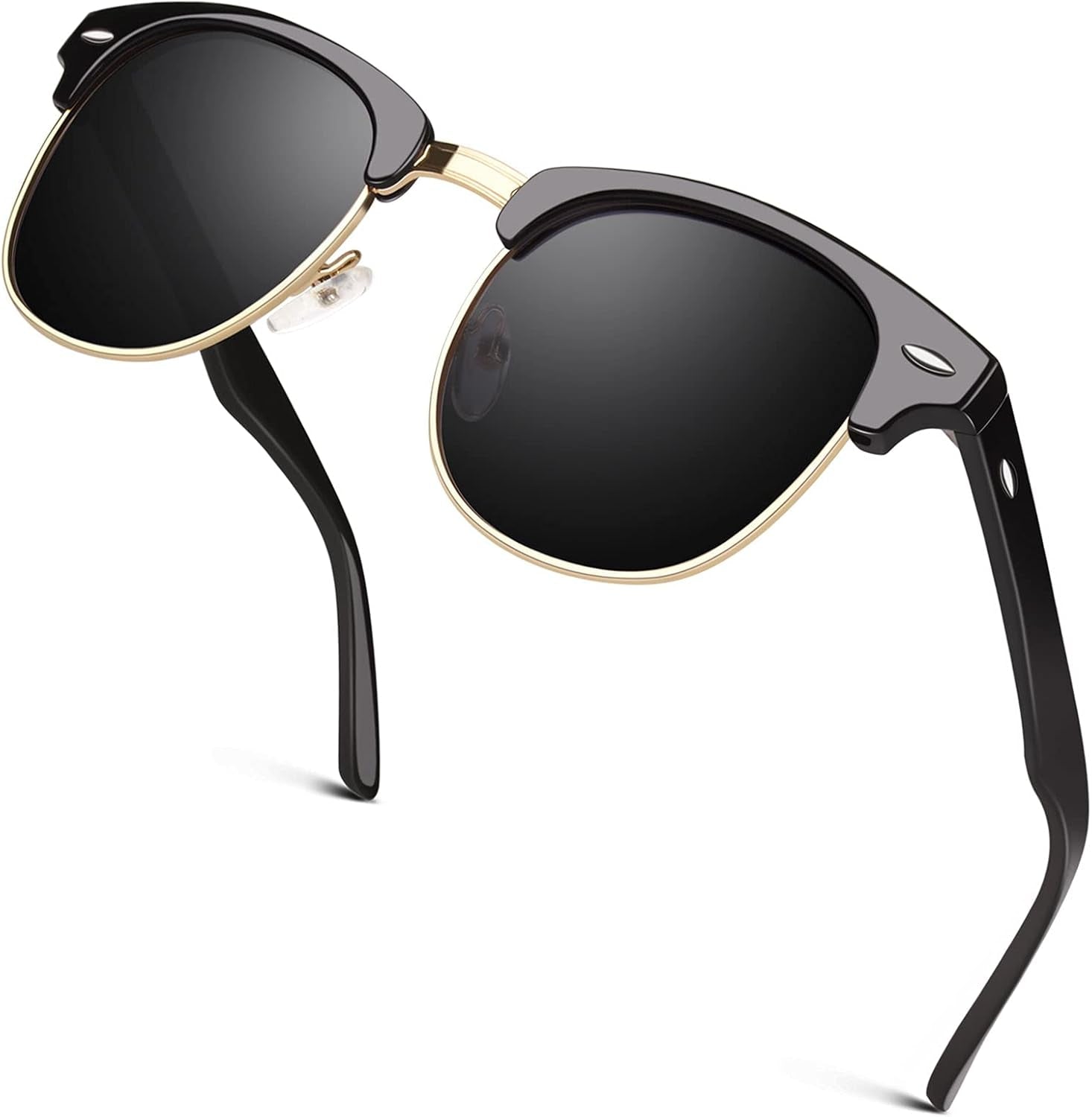 Classic Horn Rimmed Semi Rimless Polarized Sunglasses for Men Women GQO6 - WORLD TIME VISITS