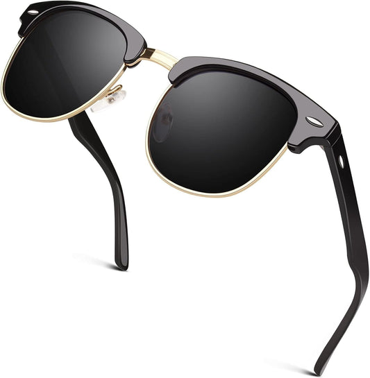 Classic Horn Rimmed Semi Rimless Polarized Sunglasses for Men Women GQO6 - WORLD TIME VISITS