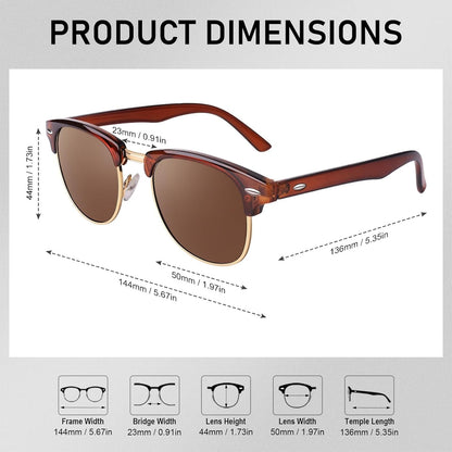 Classic Horn Rimmed Semi Rimless Polarized Sunglasses for Men Women GQO6 - WORLD TIME VISITS