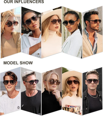 Classic Polarized Aviator Sunglasses for Women Men, Retro Trendy Aviators Shades SJ2201 - WORLD TIME VISITS