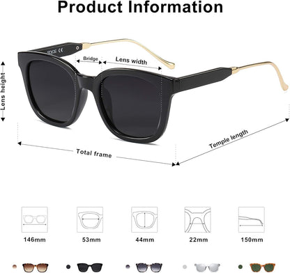 Classic Square Polarized Sunglasses Womens Mens Retro Trendy UV400 Sunnies SJ2050 - WORLD TIME VISITS