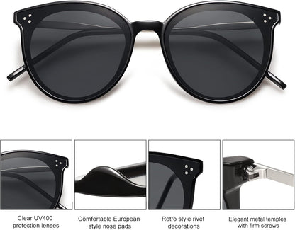 Classic Trendy round Sunglasses Womens Mens Oversized Large Shades UV400 Vacation Sunnies SJ2068 - WORLD TIME VISITS
