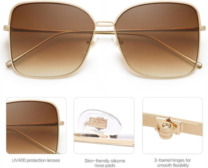 Classic Trendy Square Oversized Sunglasses Womens Mens UV400 Big Large Designer Shades SJ1082 - WORLD TIME VISITS