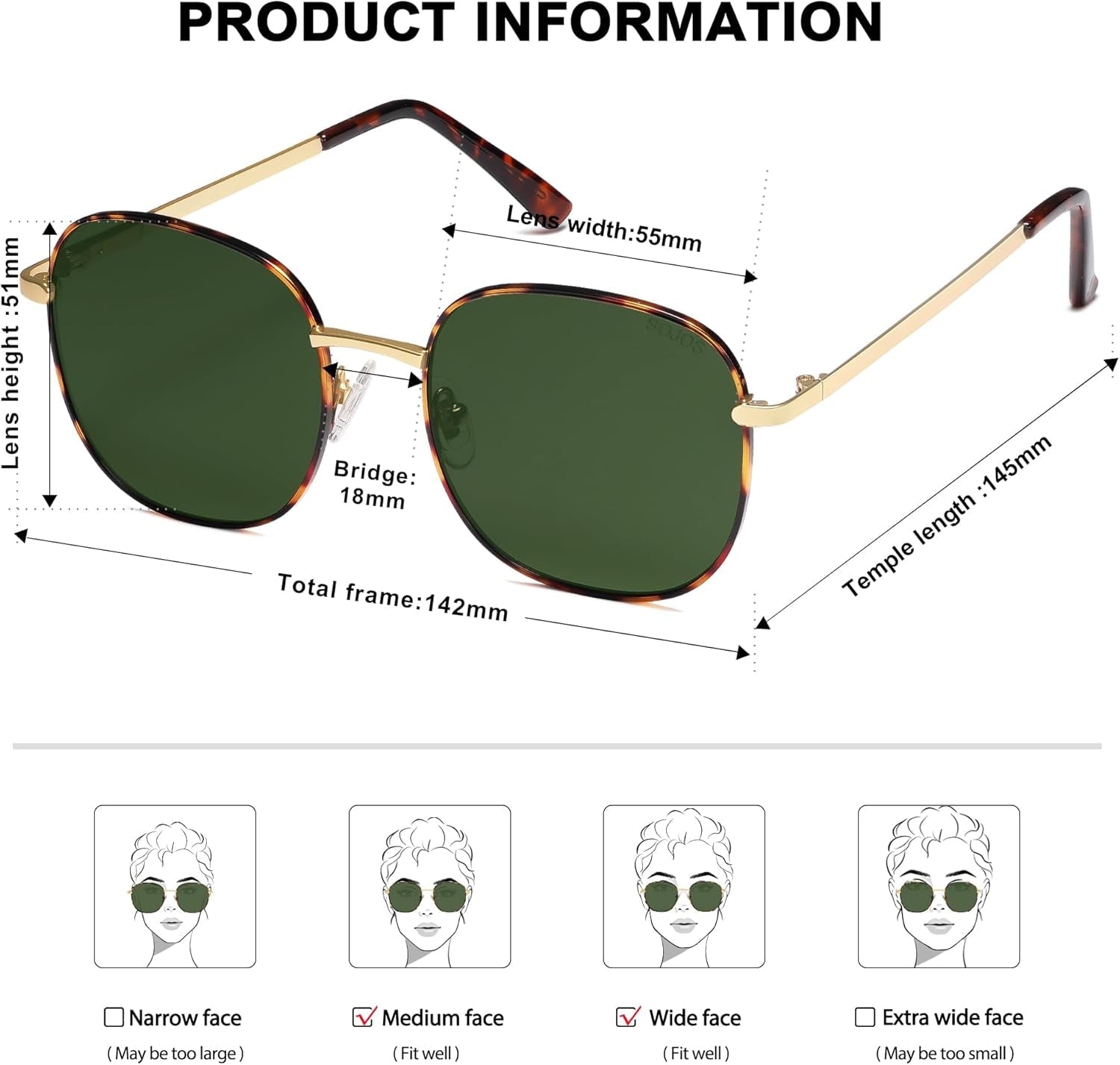 Classic Trendy Square Sunglasses for Women Men Cute Big Frame Gold Shades SJ1137 - WORLD TIME VISITS