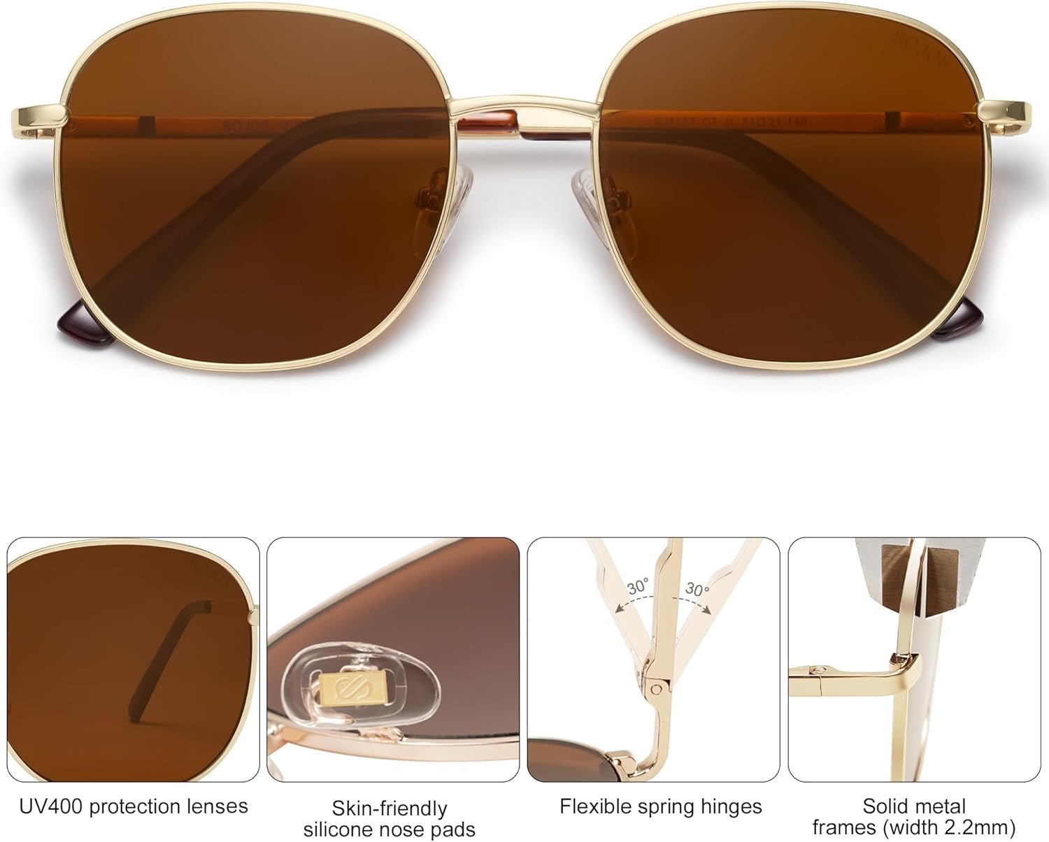 Classic Trendy Square Sunglasses for Women Men Cute Big Frame Gold Shades SJ1137 - WORLD TIME VISITS