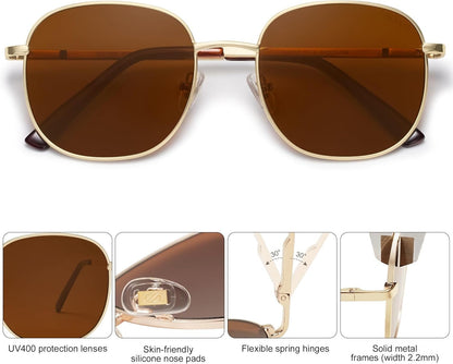 Classic Trendy Square Sunglasses for Women Men Cute Big Frame Gold Shades SJ1137 - WORLD TIME VISITS