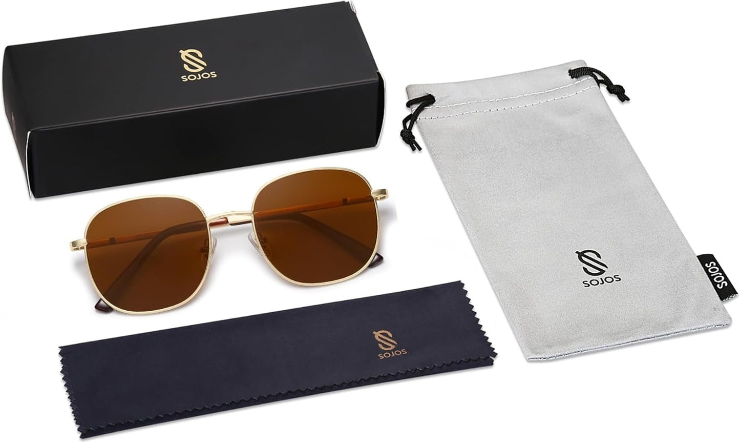 Classic Trendy Square Sunglasses for Women Men Cute Big Frame Gold Shades SJ1137 - WORLD TIME VISITS