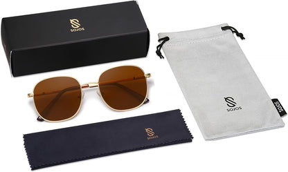 Classic Trendy Square Sunglasses for Women Men Cute Big Frame Gold Shades SJ1137 - WORLD TIME VISITS