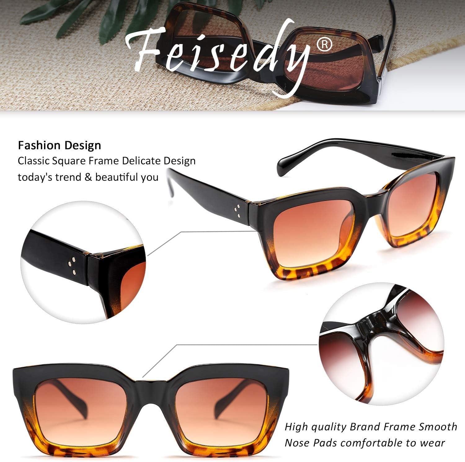 Classic Women Sunglasses Fashion Thick Square Sun Glasses Chunky Frame UV400 B2471 - WORLD TIME VISITS